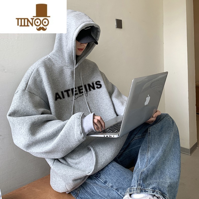 YANXU卫衣男美式加绒连帽卫衣2023新款oversize潮牌情侣外套