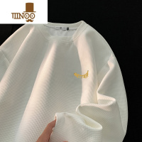 YANXU华夫格圆领卫衣男款潮牌美式宽松大码简约百搭休闲长袖T恤