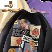 YANXU美式黑色套头卫衣男潮牌无帽圆领欧美hiphop情侣厚外套
