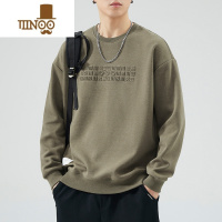 YANXU美式复古卫衣男宽松潮牌钢印设计感内搭打底衫圆领长袖