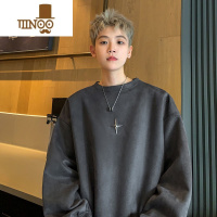 YANXU美式复古卫衣男潮牌百搭宽松休闲外套绒套头上衣服