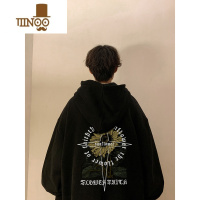 YANXU连帽卫衣男秋季美式高街复古衣服款潮牌600g硬挺宽松外套