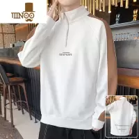 YANXU可翻半高领卫衣男款潮牌套头上衣服青少年长袖T恤拼色秋装