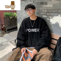 YANXU圆领卫衣男国潮字母印花长袖宽松oversize深棕色痞帅炸街外套