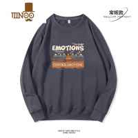 YANXU卫衣男圆领2023款复古日系宽松百搭加绒薄款无帽长袖打底上衣