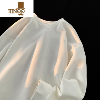 YANXU纯色圆领卫衣男宽松大码青少年长袖复古潮流套头上衣服