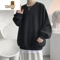 YANXU港风纯色卫衣男2023新款宽松大码圆领韩版潮流情侣装上衣潮牌