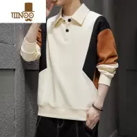 YANXU港风拼接翻领卫衣男士新款撞色宽松潮牌痞帅休闲男生上衣服