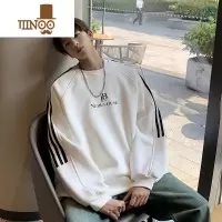YANXU圆领卫衣男士2023秋季新款潮牌撞色拼接织带学生oversize慵懒上衣