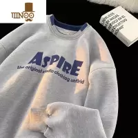 YANXU美式复古假卫衣男生上衣服青少年圆领长袖外套潮牌