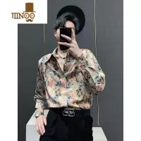 YANXU冰丝花衬衫男士ins设计感大领垫肩垂感长袖花玫瑰衬衣男百搭上衣