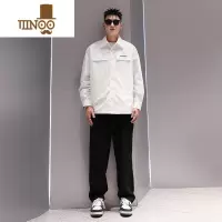 YANXU有术刺绣拼色长袖衬衫男日系休闲百搭宽松帅气翻领衬衣