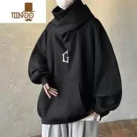 YANXU冲锋卫衣男士新款美式高街潮牌痞帅黑色宽松休闲连帽外套