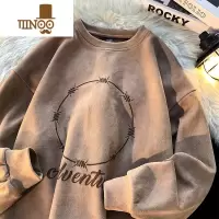 YANXU绒卫衣男款宽松百搭打底衫vintage休闲圆领上衣服