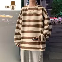 YANXU男士条纹圆领卫衣百搭港风痞帅休闲时尚长袖T恤男新款上衣
