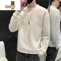 YANXU秋季圆领卫衣男2023新款外套内搭华夫格长袖t恤男士款打底衫