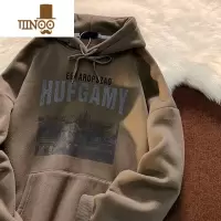 YANXU连帽卫衣男潮牌休闲宽松设计感hiphop加绒加厚套头帽衫青少年外套