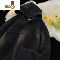 YANXU绒连帽卫衣男潮牌钢印美式高街宽松大码长袖外套男