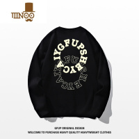 YANXU卫衣男款黑色上衣美式复古oversize潮牌圆领无帽男生衣服