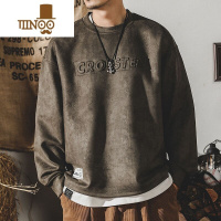 YANXU美式复古卫衣男绒3D钢印ins潮牌宽松大码上衣长袖T恤