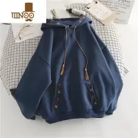 YANXU300斤特大码国潮薄款oversize港风刺绣上衣服ins连帽卫衣男女