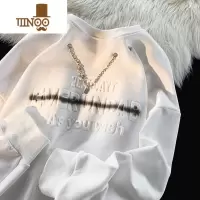YANXU美式项链卫衣男潮牌字母压花设计小众情侣上衣复古宽松圆领套头衫