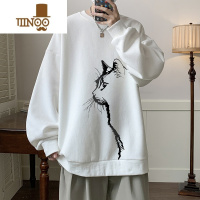 YANXU棉圆领卫衣男士美式潮流百搭情侣猫咪大码宽松加绒外套