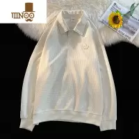 YANXU华夫格Polo领体恤男日系潮流宽松套头卫衣韩版百搭情侣长袖上衣服