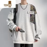 YANXU国潮卫衣男中国风小熊拼接刺绣长袖T恤青少年宽松大码外套