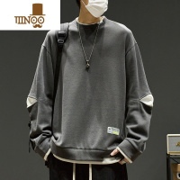 YANXU假圆领卫衣男款内搭打底衫男生秋季上衣美式圆领长袖t恤