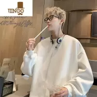 YANXU卫衣男款美式复古大码白色上衣服潮牌宽松青少年外套