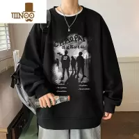 YANXU圆领卫衣男新款华夫格长袖t恤打底衫青少年宽松内搭上衣服