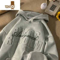 YANXU钢印绒连帽卫衣男秋季新款潮牌宽松美式复古oversize外套