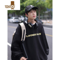 YANXU秋季美式字母印花圆领卫衣男士情侣宽松百搭套头上衣