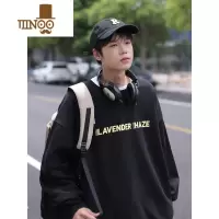 YANXU秋季美式字母印花圆领卫衣男士情侣宽松百搭套头上衣