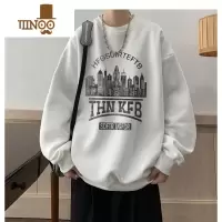 YANXU美式复古圆领卫衣男生秋季潮牌无帽上衣oversize宽松百搭款