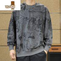 YANXU漫画印花卫衣男士宽松圆领潮牌2023新款大码无帽上衣男长袖