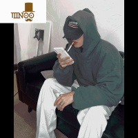 YANXU美式街头oversize基础纯色连帽卫衣男ins潮牌加绒加厚上衣