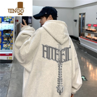 YANXU欧美hiphop花灰色连帽卫衣男美式oversize高街潮牌500g硬挺秋