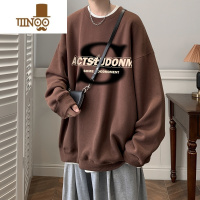 YANXU美式复古卫衣男秋季青少年潮牌字母印花宽松休闲圆领套头外套