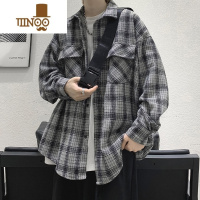 YANXU日系复古格子衬衫男士长袖新款宽松休闲感男生衬衣外套