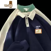 YANXU美式复古vintag卫衣男宽松polo衫情侣装华夫格翻领学生外套