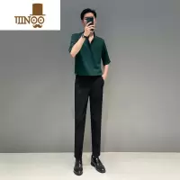 YANXU新中式短袖衬衫男轻熟风男装夏季韩版修身免烫冰丝五分半中袖衬衣