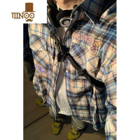 YANXU素素本SU2023国潮百搭字母刺绣宽松格子长袖衬衫男女情侣外套