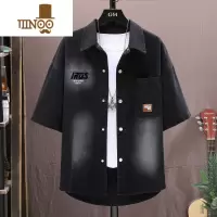 YANXU夏季短袖牛仔外套男衬衫宽松潮流潮牌休闲复古上衣服薄款中袖衬衫