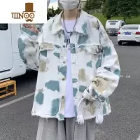 YANXU扎染渐变毛边牛仔外套男装韩版潮流ins潮休闲做旧工装夹克衫上衣