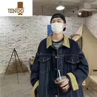 YANXU美式复古牛仔外套男秋季高街潮牌工装夹克宽松痞帅青少年翻领上衣