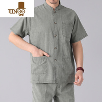 YANXU老人亚麻短袖T恤男中老年爸爸衬衫夏季半袖开衫老头棉麻夏装褂子