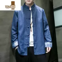 YANXU中国风男装盘扣外套中式潮牌牛仔夹克春季大码复古风棉麻唐装上衣