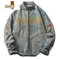 YANXU美式复古机车vintage牛仔外套男女欧美潮牌高街刺绣工装夹克
